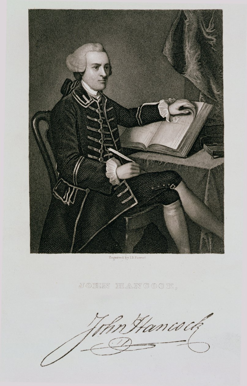 Porträt von John Hancock, graviert von John B. Forrest (1814-70) von American School