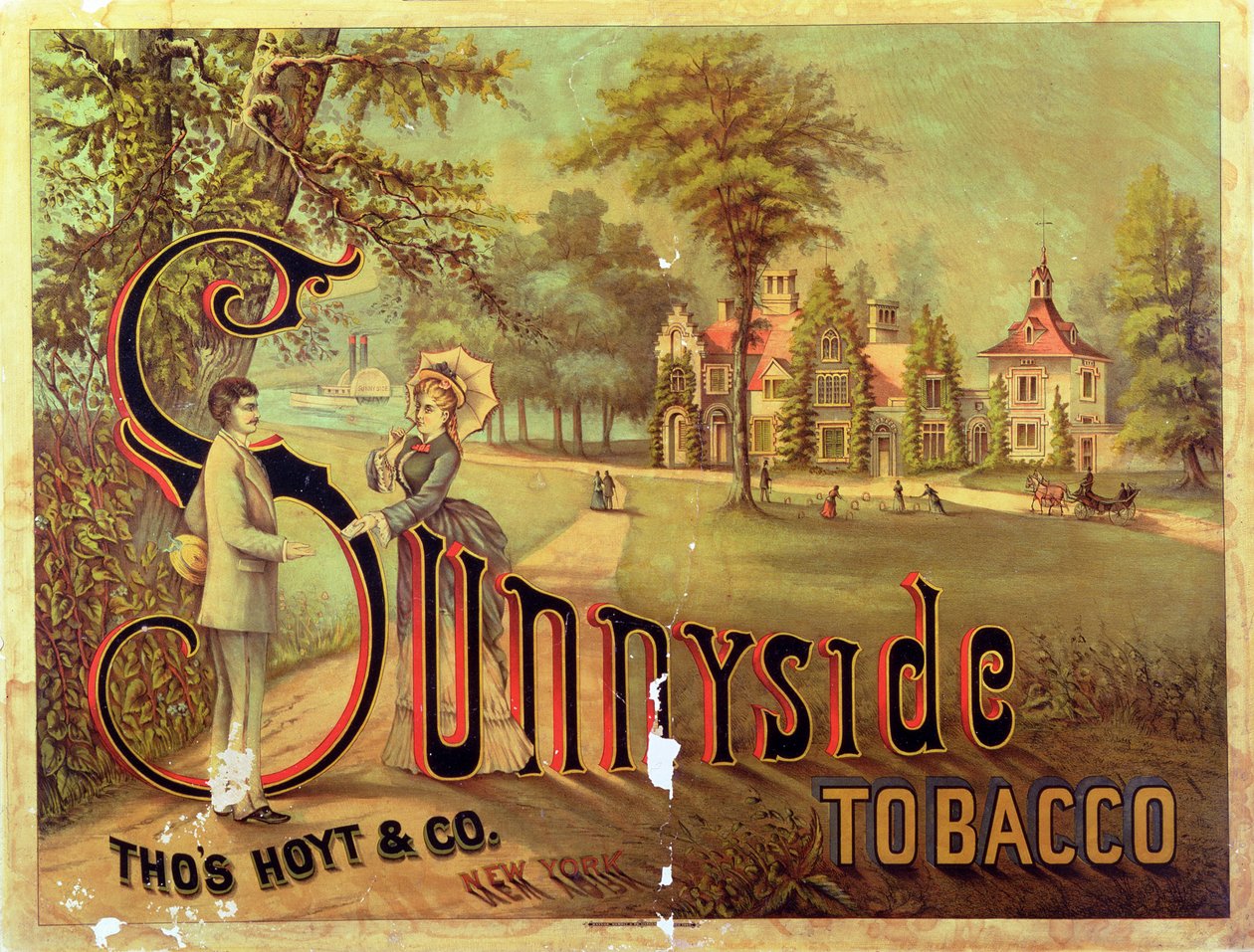 Plakat, das Sunnyside Tobacco bewirbt von American School