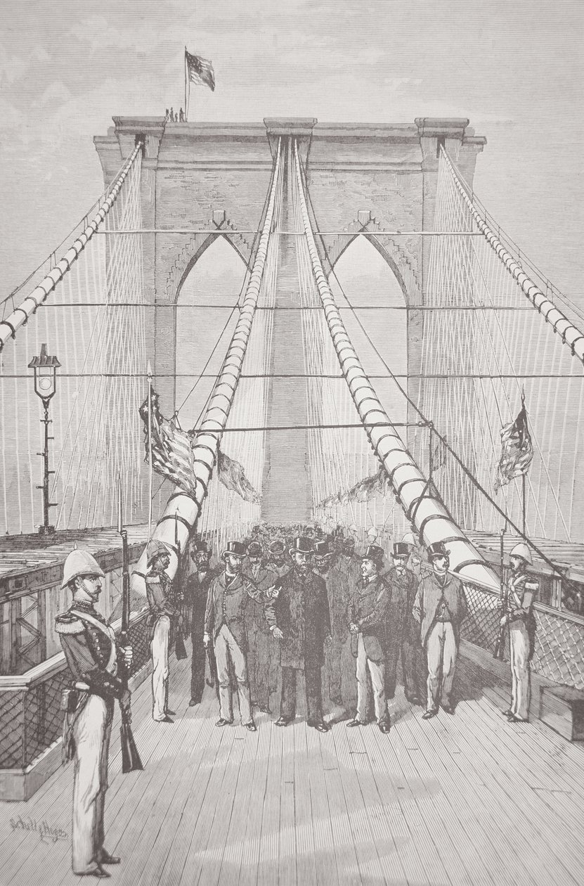 Präsident Chester A. Arthur bei der Eröffnungszeremonie der neuen Brooklyn Bridge, 24. Mai 1883 von American School