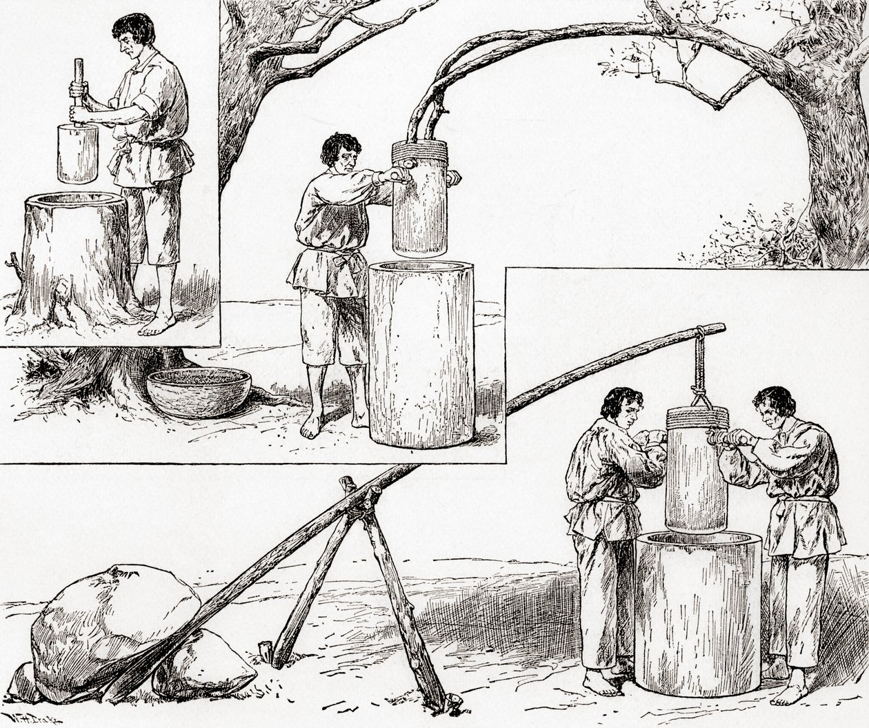 Primitive Methoden des Kornmahlens, aus 