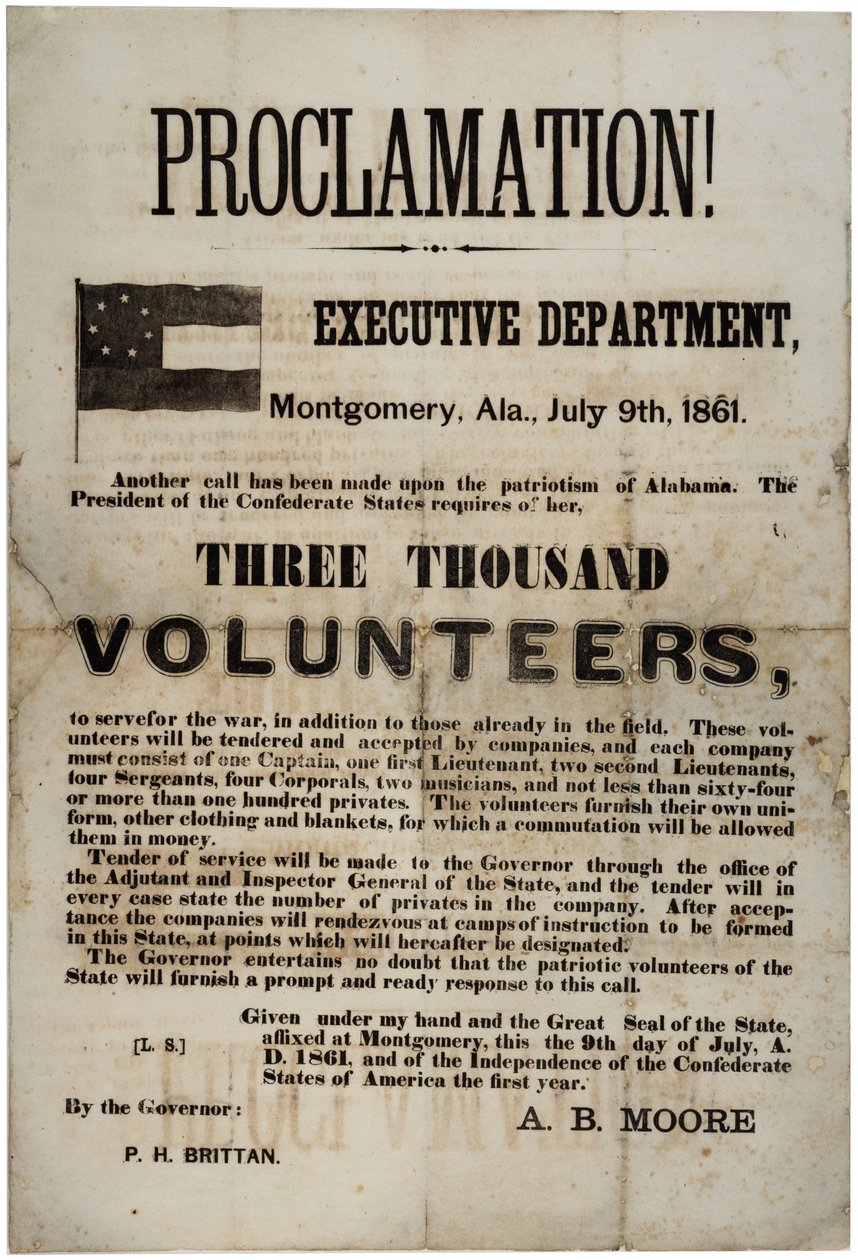 Rekrutierungsflugblatt, das dreitausend Freiwillige anfordert, 9. Juli 1861 von American School