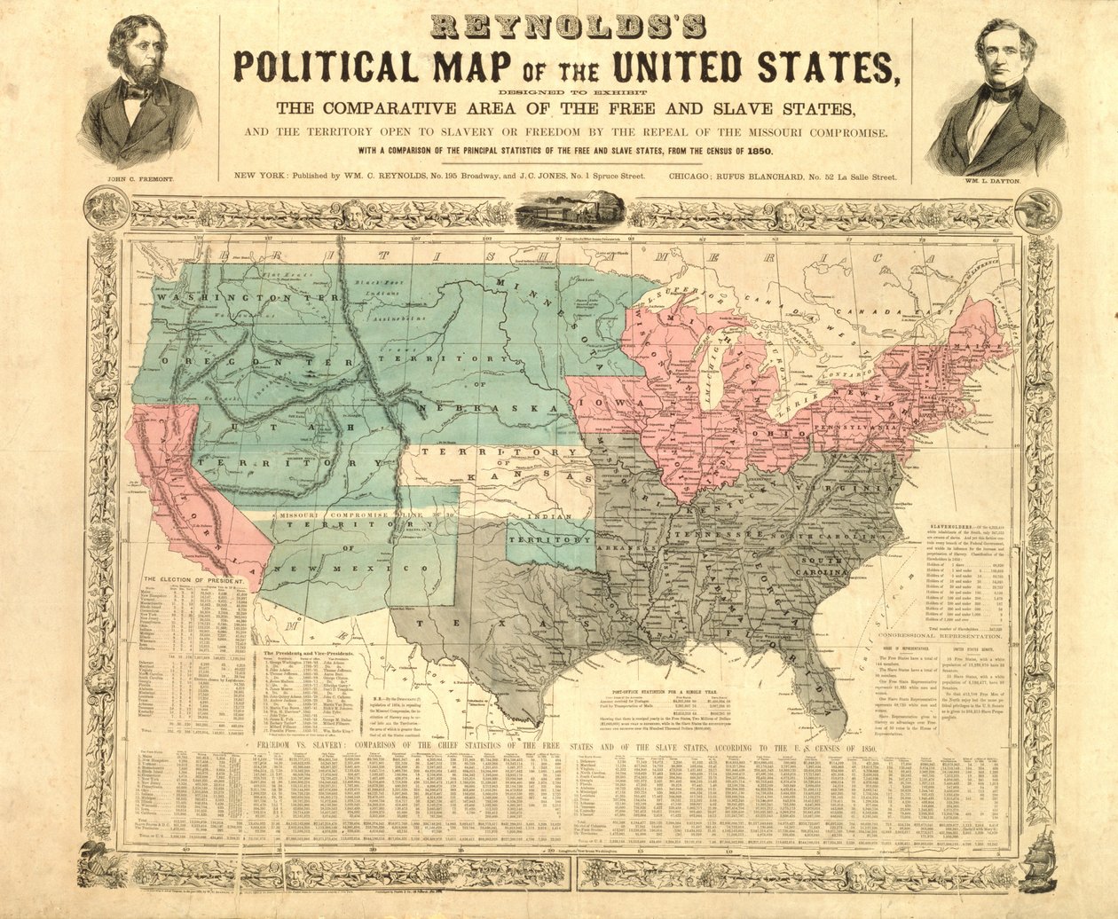 Reynoldss politische Karte der Vereinigten Staaten, um 1850 von American School