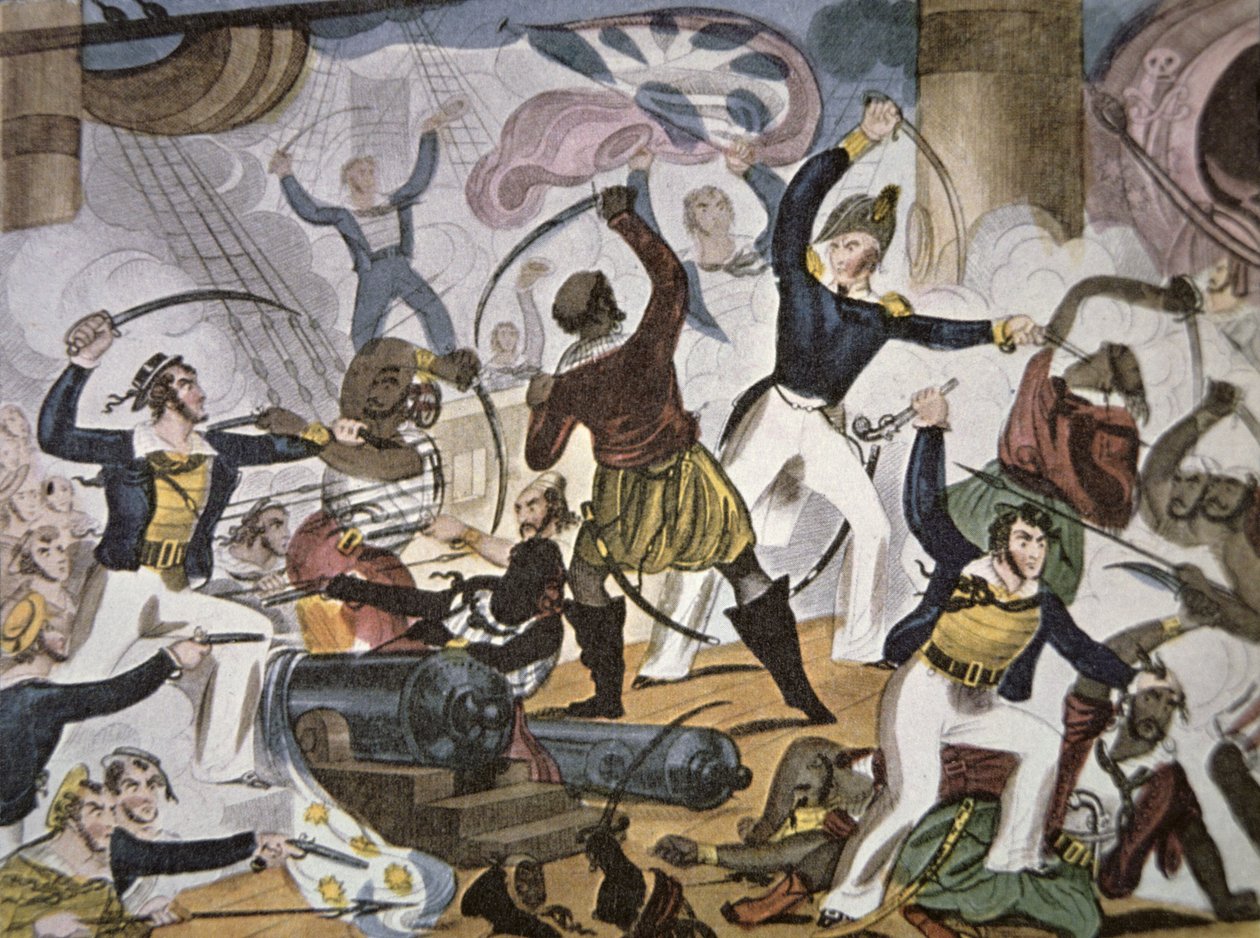 Matrosen der Royal Navy entern ein algerisches Piratenschiff, ca. 1820 von American School