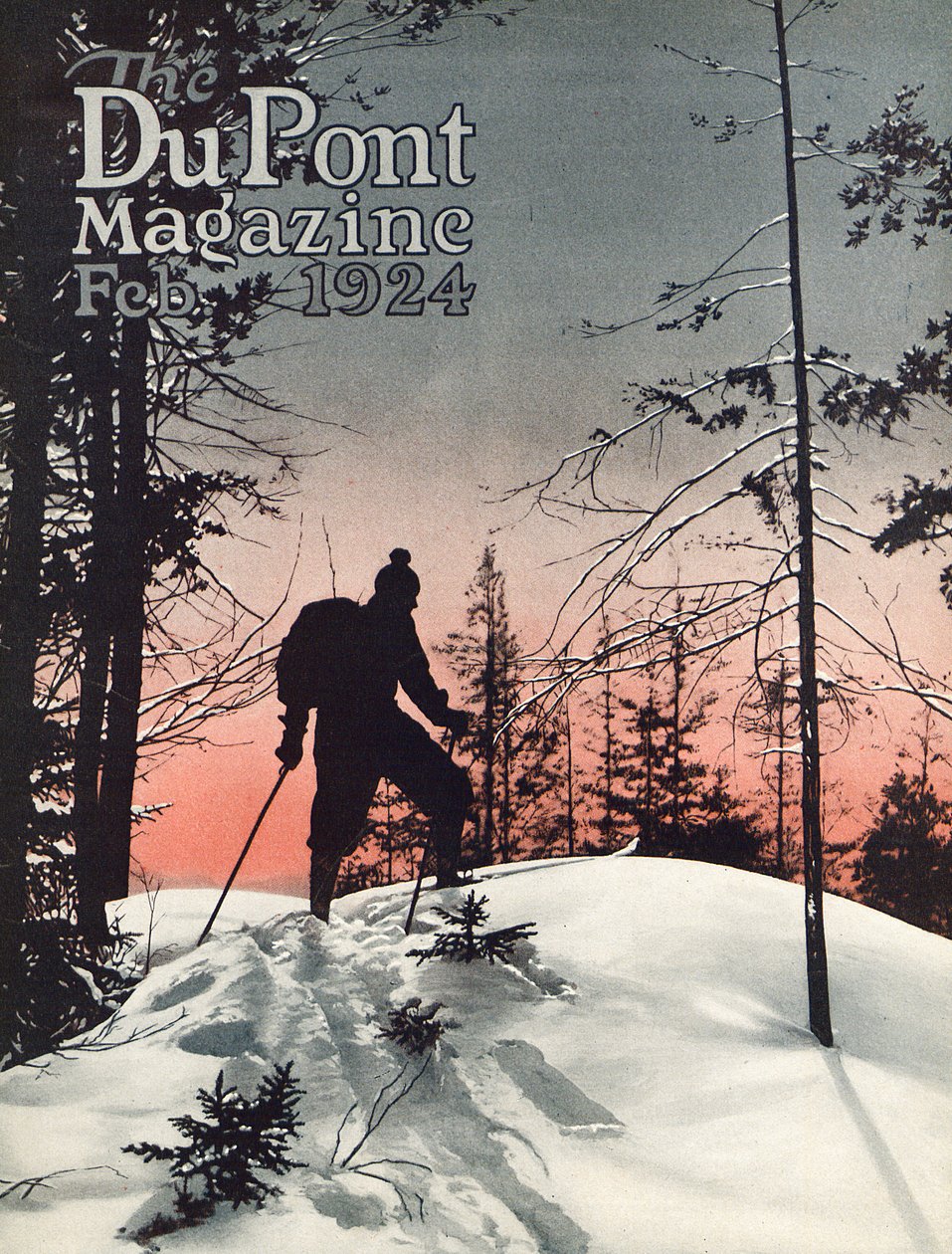 Skifahren, Titelseite des DuPont Magazins, Februar 1924 von American School