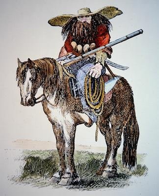 Texas Ranger Cartoon, der die städtische östliche Sicht des wilden und haarigen Rangers darstellt von American School