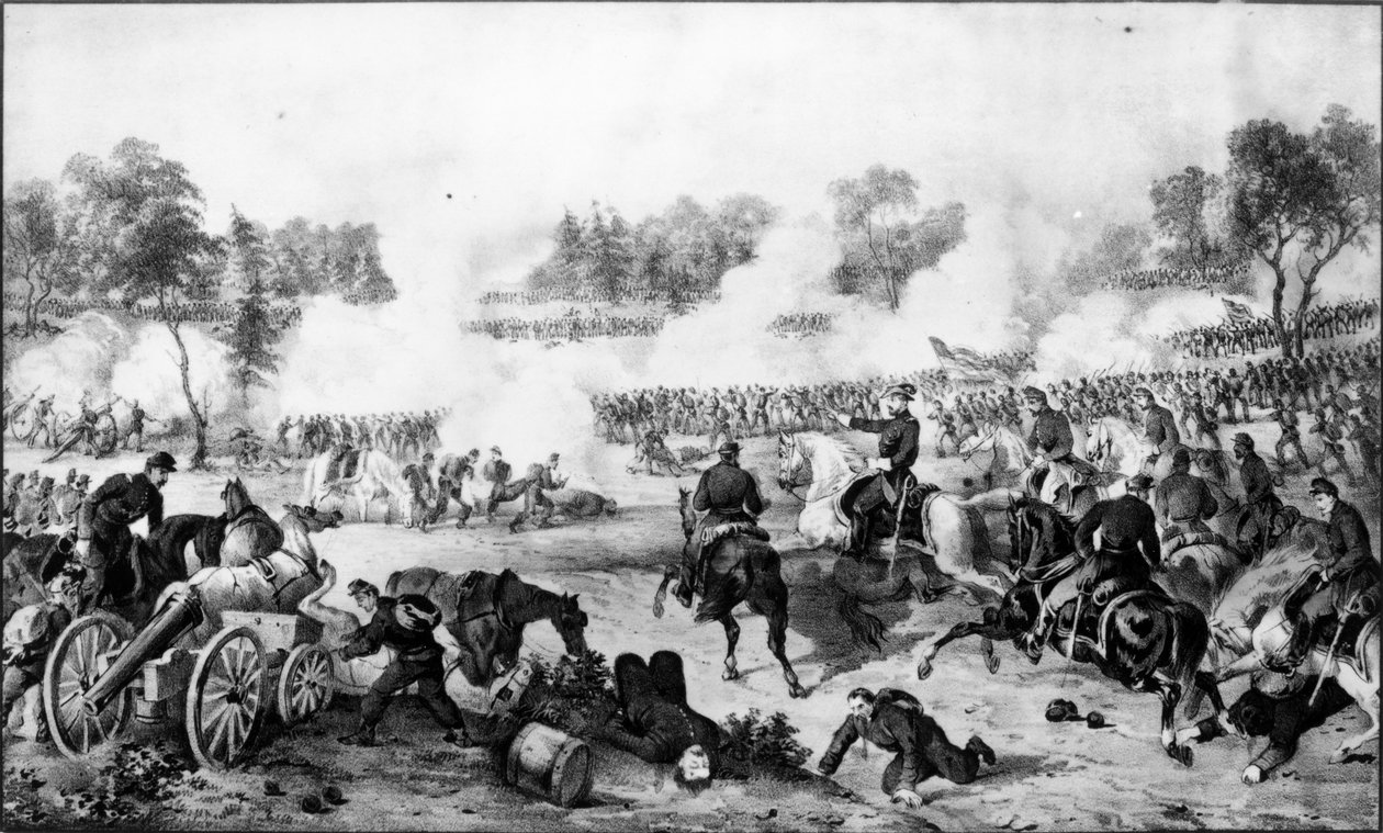 Die Schlacht in der Wildnis, Virginia, 5. und 6. Mai 1864, veröffentlicht von Currier und Ives von American School