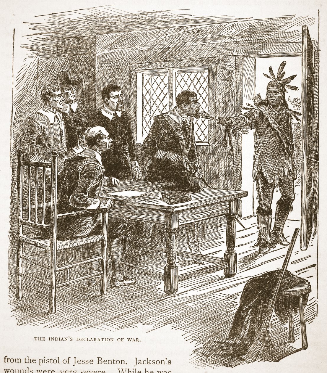 Die Kriegserklärung der Indianer, aus einem Buch veröffentlicht 1896 von American School
