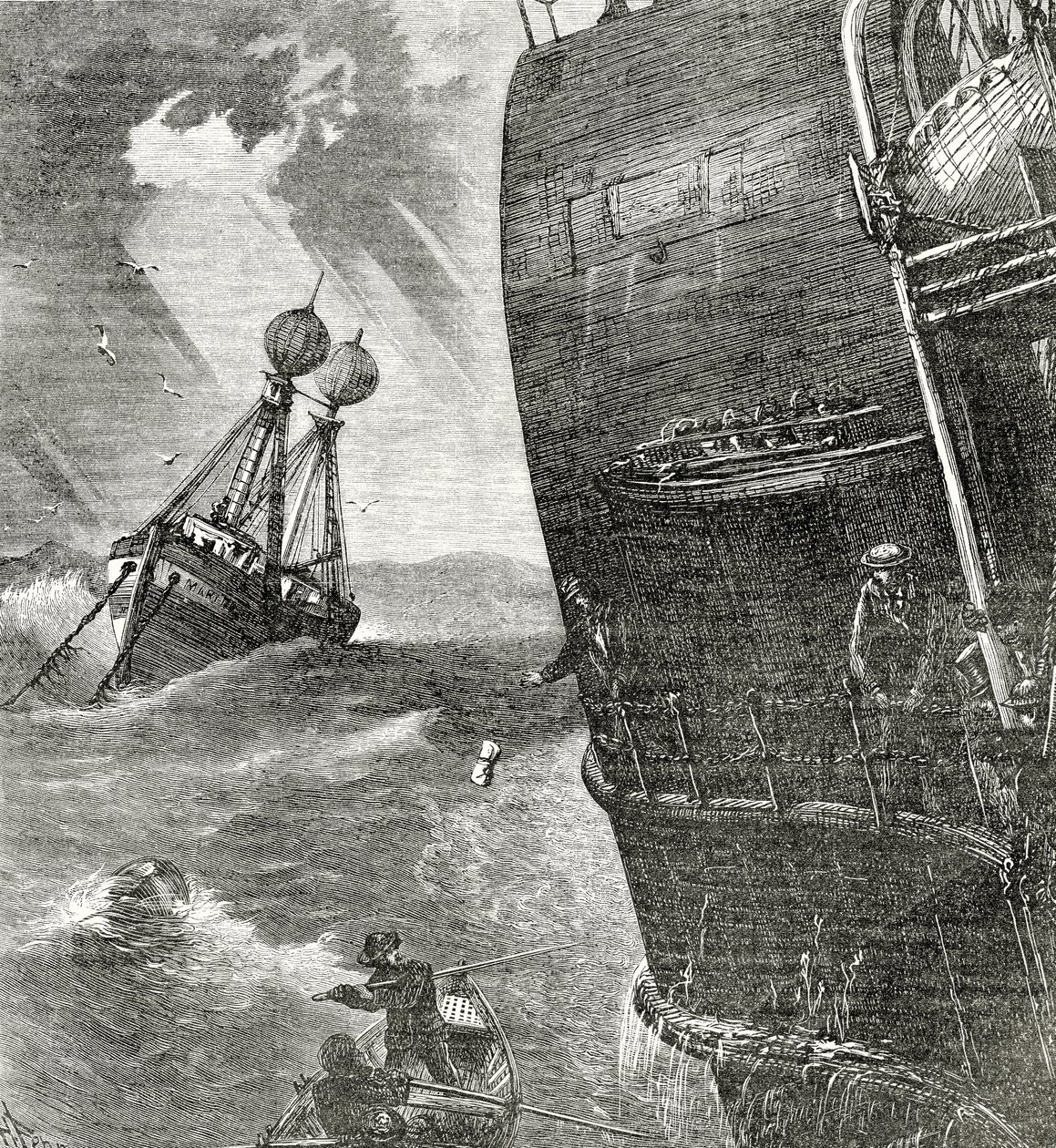 Das Feuerschiff und einlaufender Dampfer, Frontispiz-Illustration aus Appletons Journal, 4. Mai 1872 von American School