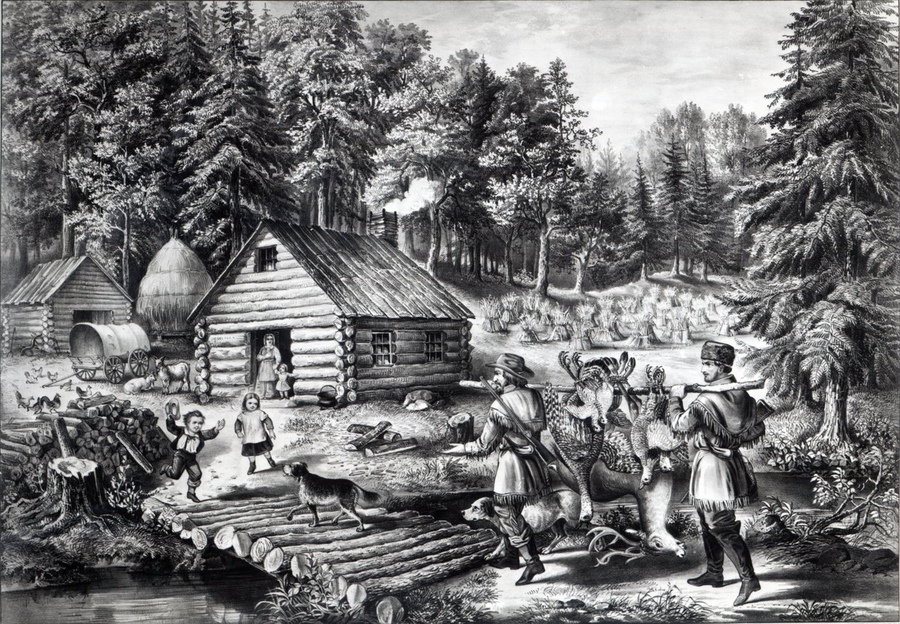 Das Heim des Pioniers an der westlichen Grenze, veröffentlicht von Currier und Ives, 1867 von American School