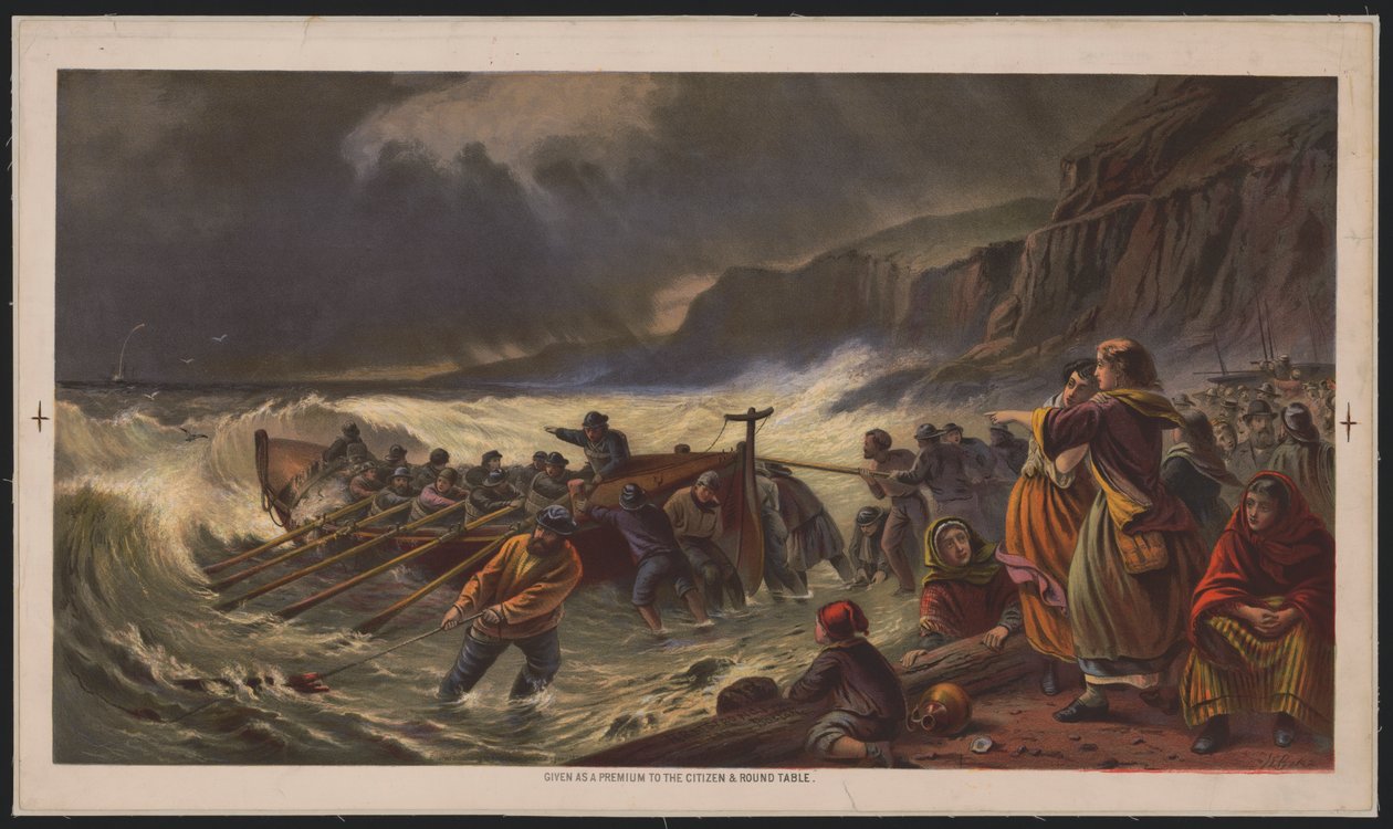 Der Aufbruch, das Starten des Rettungsbootes, ca. 1878 von American School