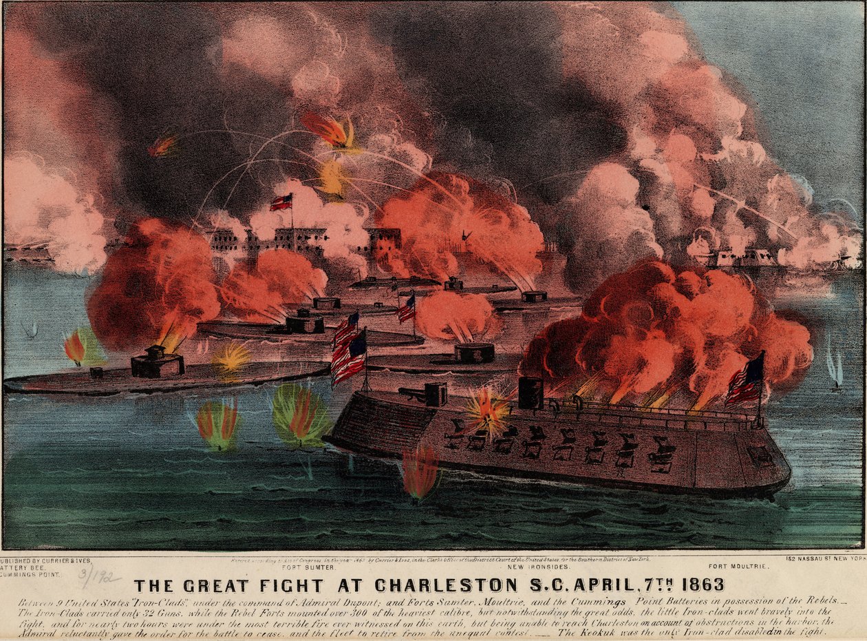 Der große Kampf in Charleston S.C., 7. April 1863, veröffentlicht von Currier & Ives, 1863 von American School