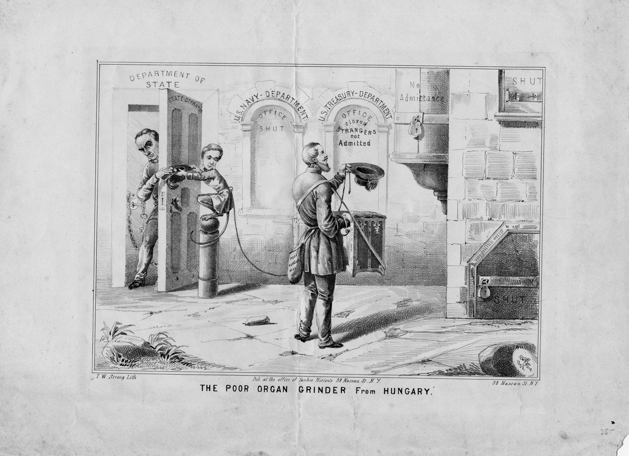 Der arme Leierkastenmann aus Ungarn, veröffentlicht von T W Strong, New York, ca. 1852 von American School