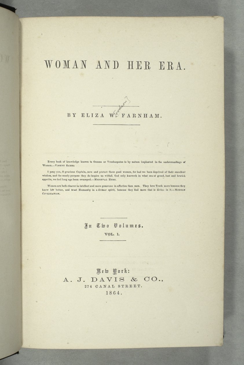 Titelseite von Women and Her Era von Eliza Wood Farnham (1815-64), veröffentlicht in New York, 1864 von American School