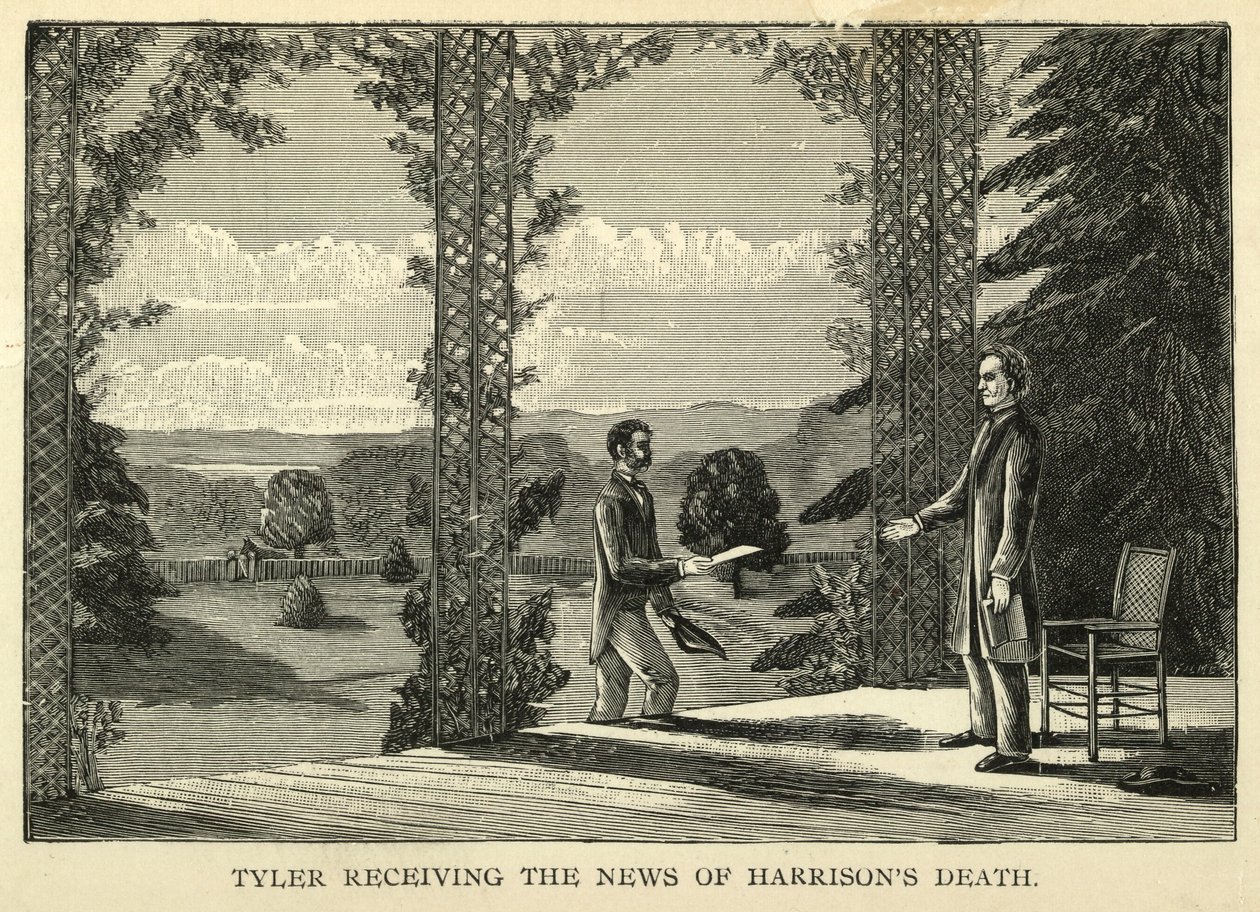 Tyler erhält die Nachricht vom Tod Harrisons, veröffentlicht 1888 (Gravur) von American School