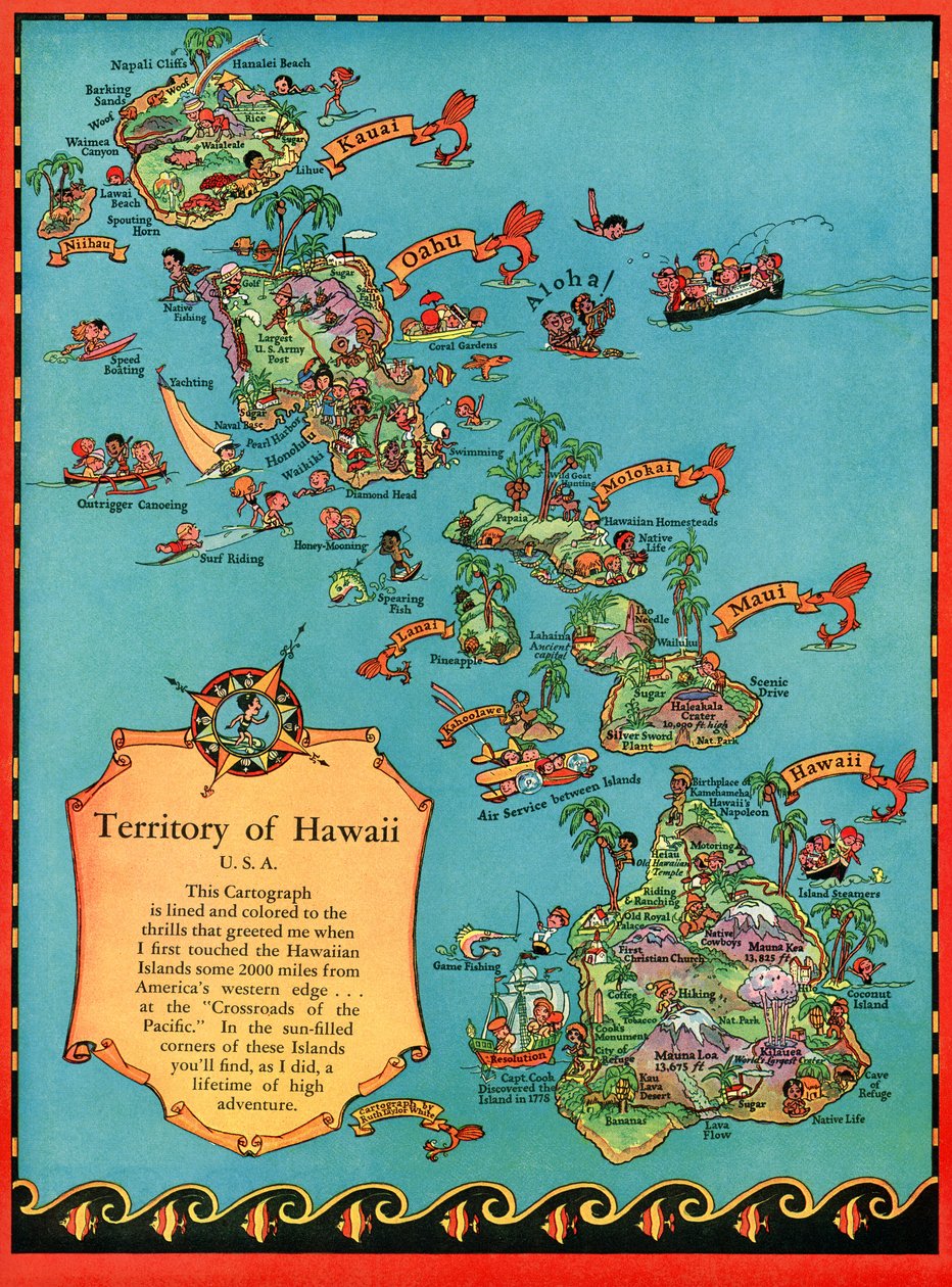 Vintage-Touristenkarte von Hawaii von American School