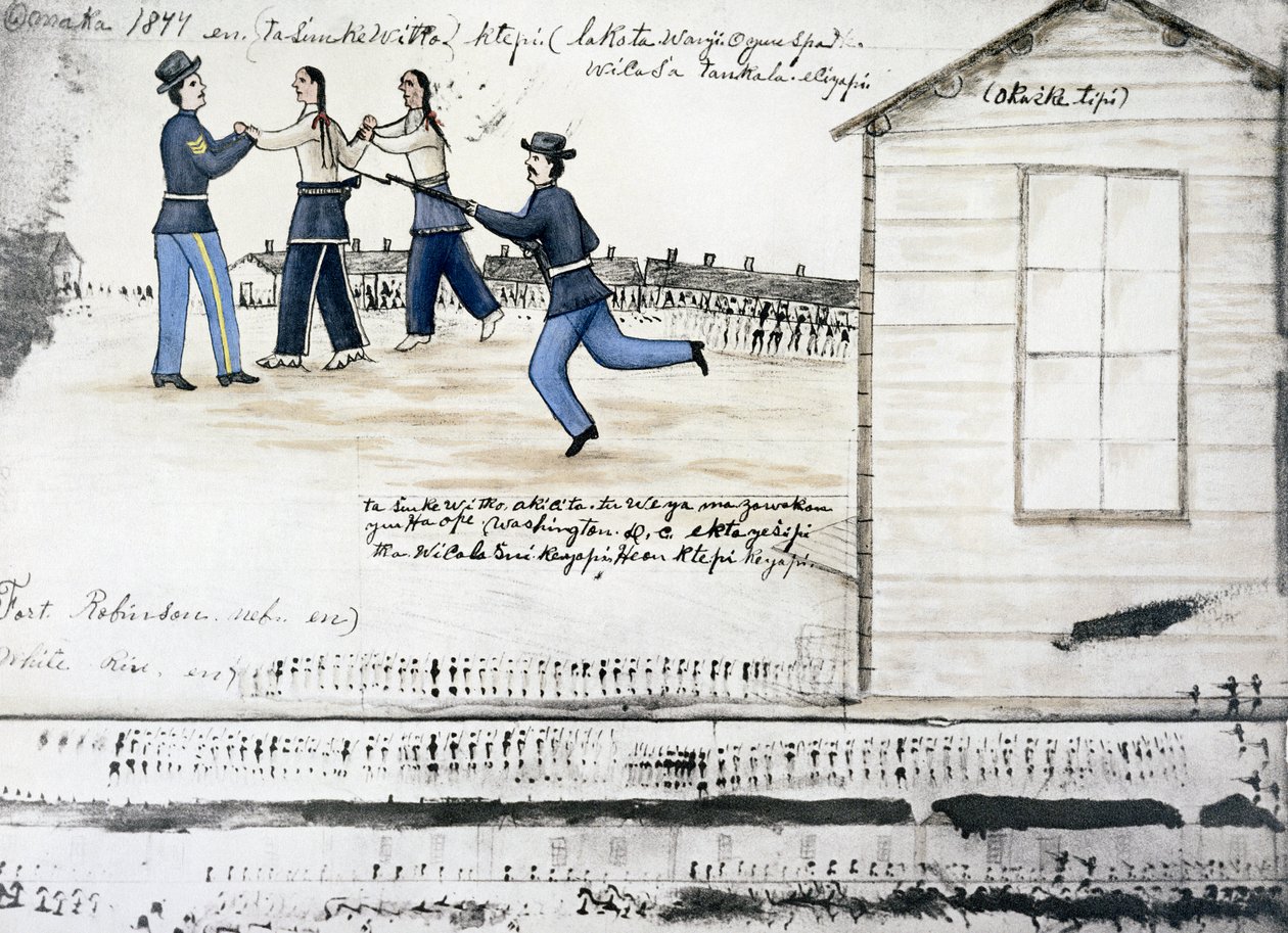 Der Tod von Crazy Horse, Fort Robinson, Nebraska, USA, 1877 von Amos Bad Heart Buffalo