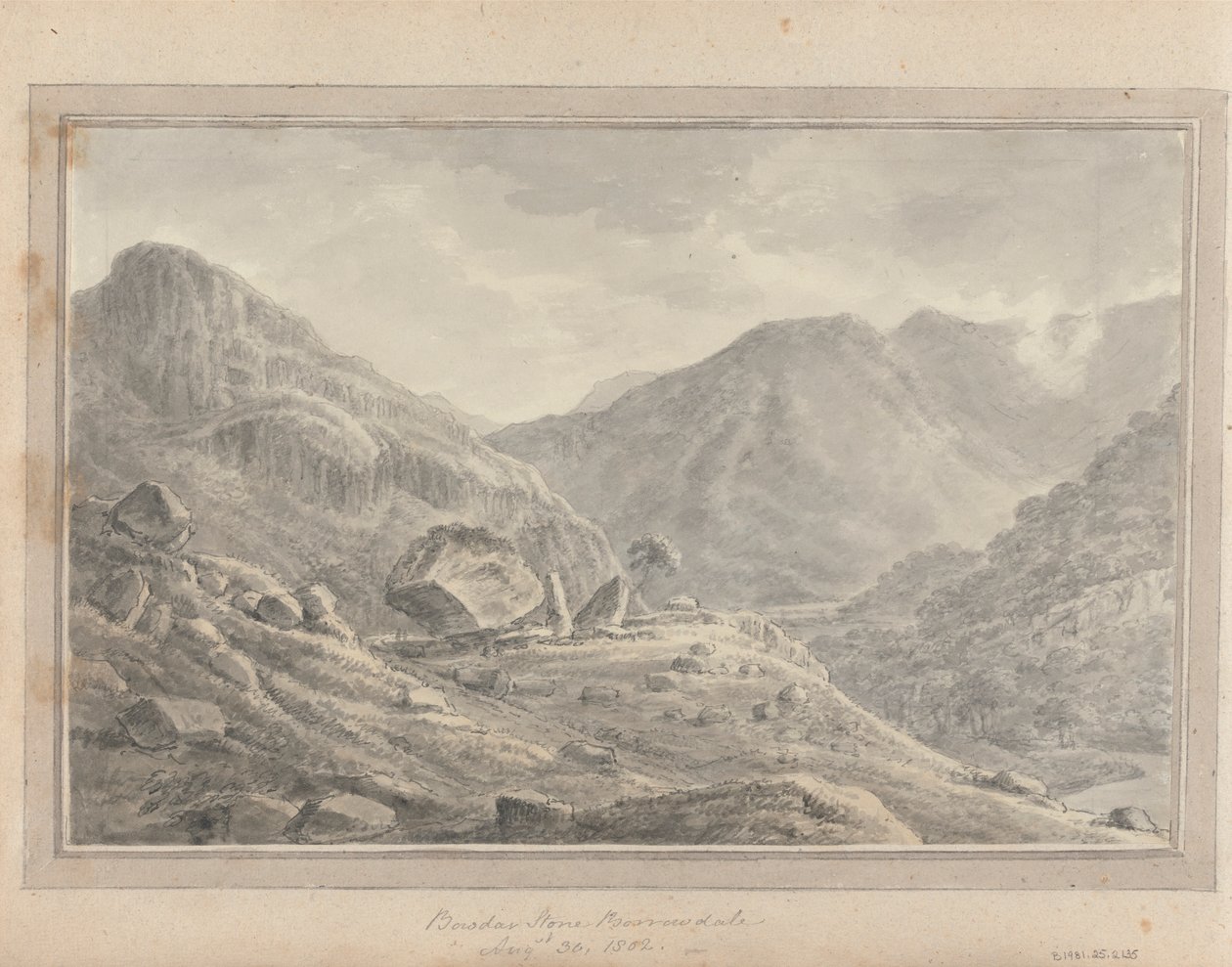 Ansichten in England, Schottland und Wales: Bowdar Stone Borrowdale, 30. August 1802 von Amos Green
