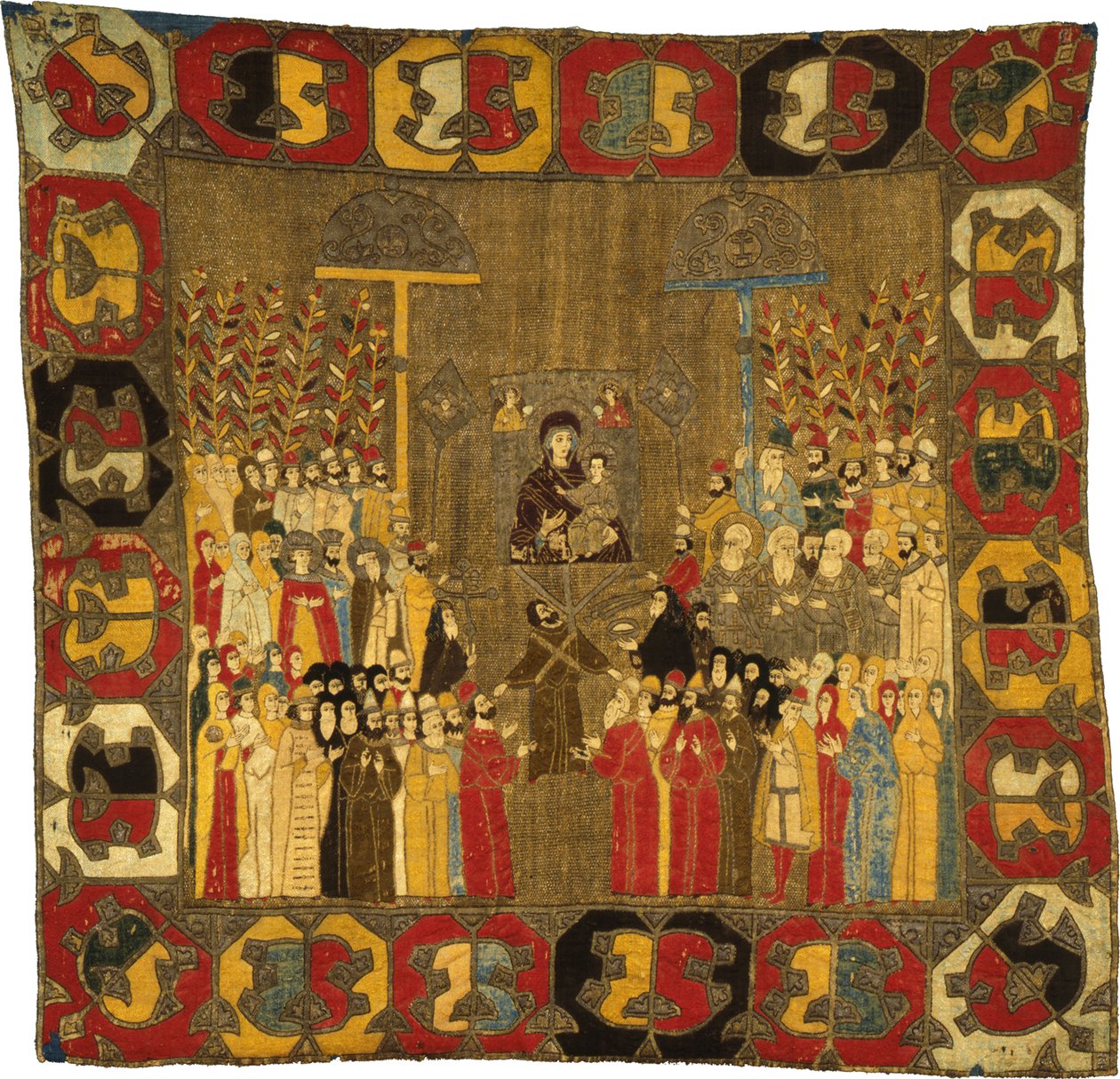 Palmsonntagsprozession in Moskau am 8. April 1498. Zoe Palaiologina mit Töchtern links unten, Iwan III., Elena von Walachei von Ancient Russian Art