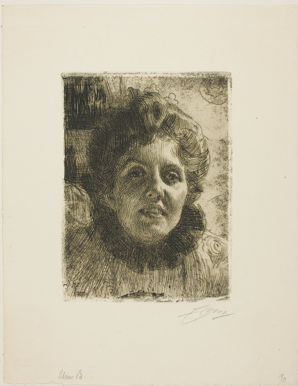 Aurore (Frau Aurore Klintberg, geborene Oxenstierna, Kopf) von Anders Zorn