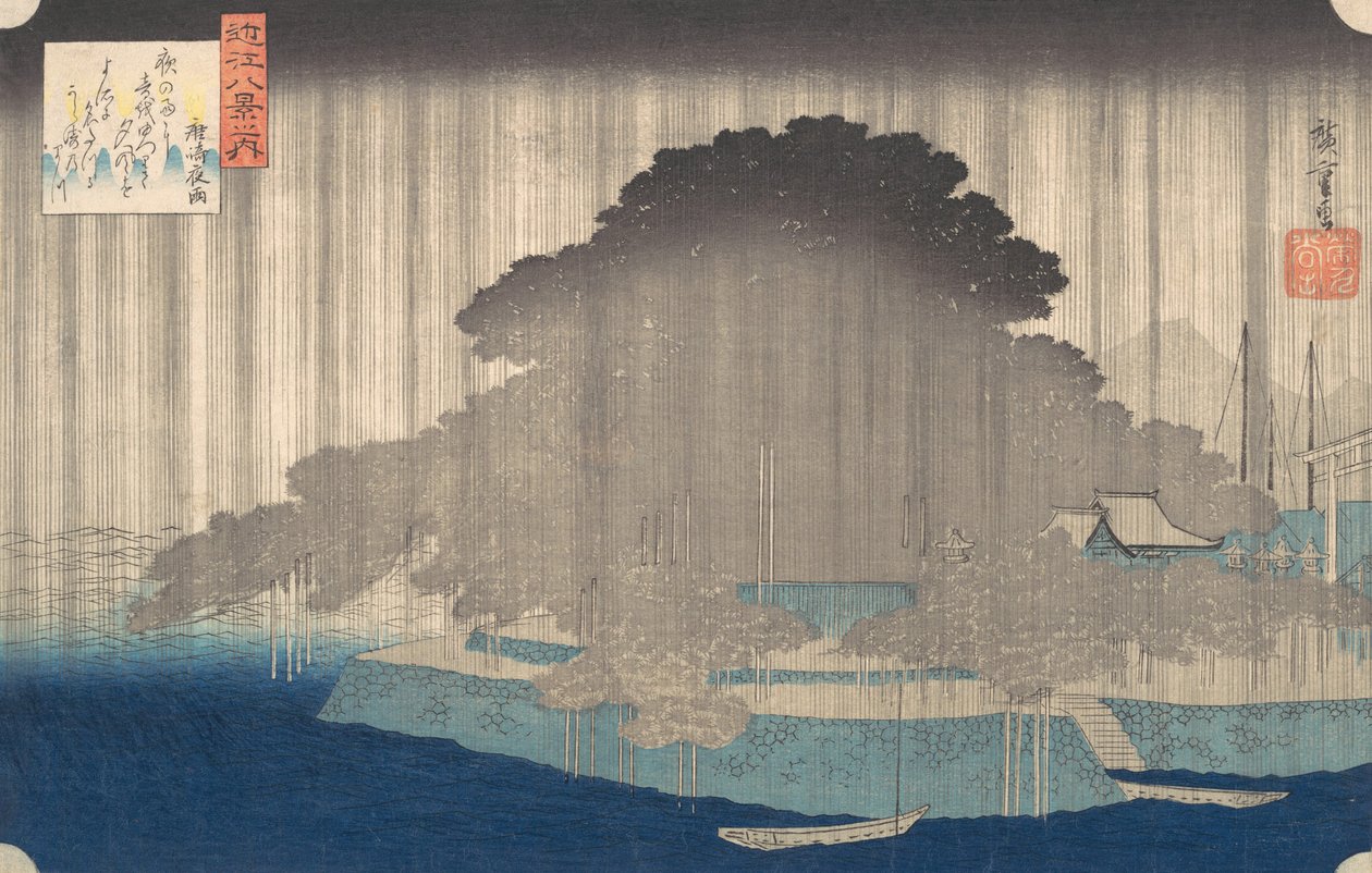 Nachtregen in Karasaki, aus der Serie Acht Ansichten von O-mi, ca. 1835 von Ando Hiroshige