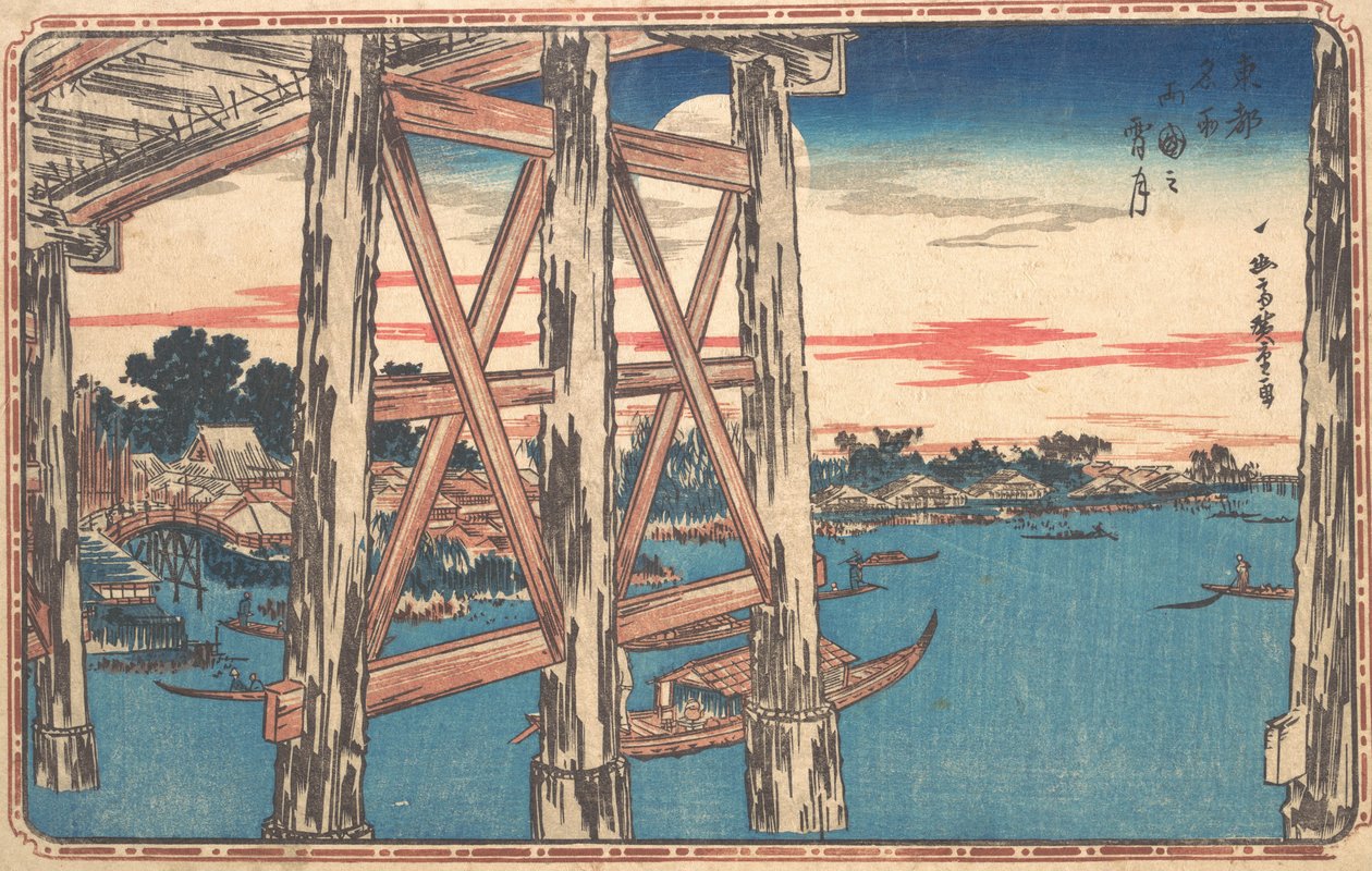 Dämmermond an der Ryogoku-Brücke von Ando Hiroshige