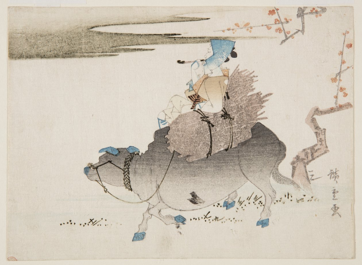 Viehhirte und eine Kuh von Ando or Utagawa Hiroshige