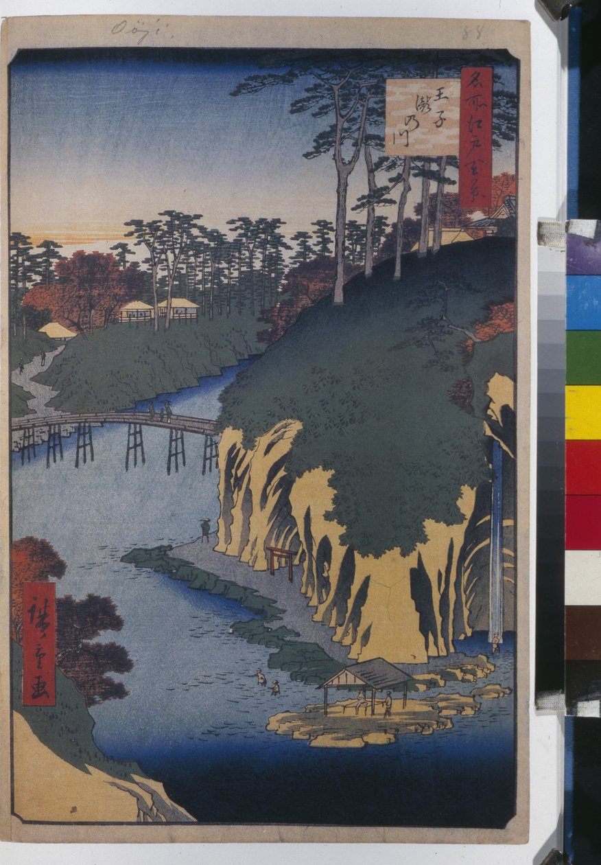Hundert berühmte Ansichten von Edo: Der Takinogawa in Oji von Ando or Utagawa Hiroshige