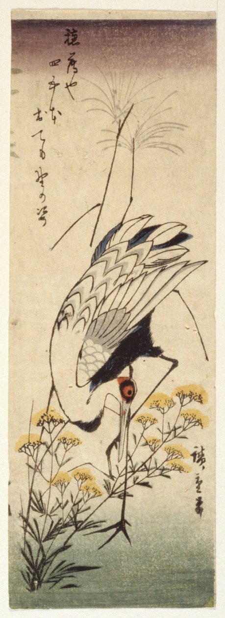 Kranich mit Wildem Senf von Ando or Utagawa Hiroshige