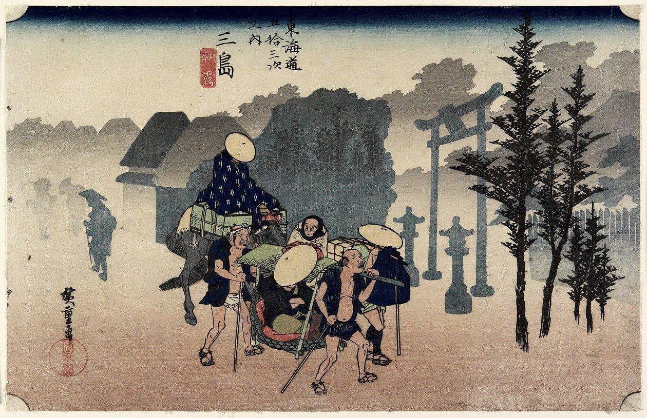 Morgennebel, Mishima, ca. 1833 von Ando or Utagawa Hiroshige
