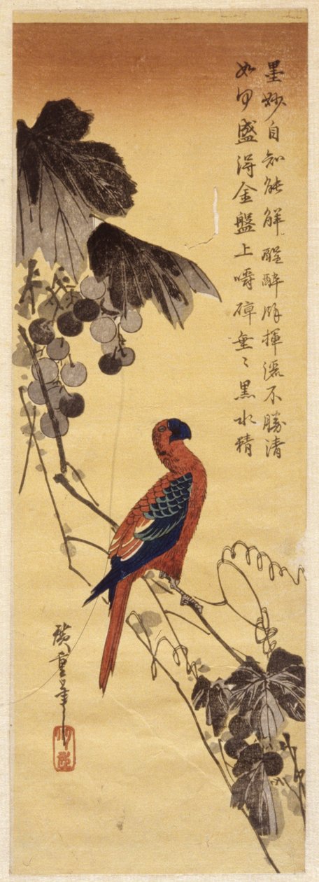 Papagei und Weinreben von Ando or Utagawa Hiroshige