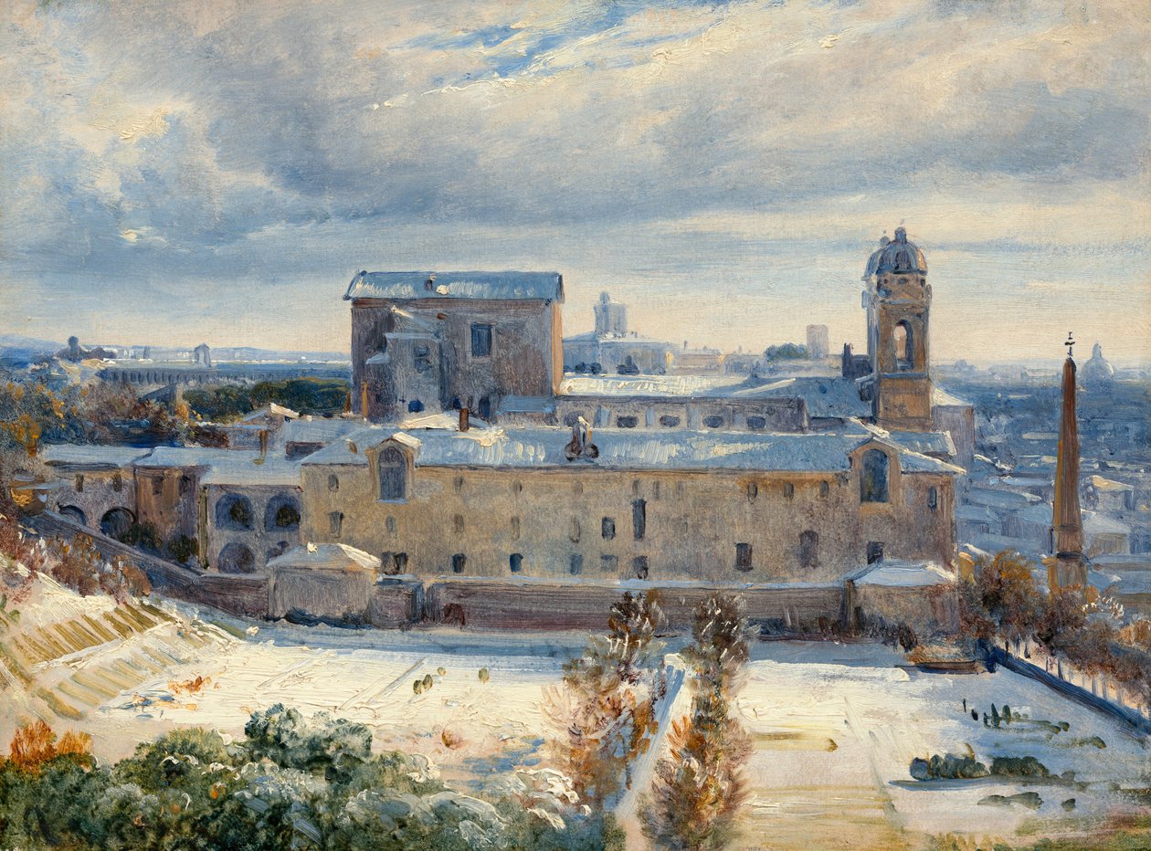 Santa Trinità dei Monti im Schnee, 1825-1830 von André Giroux