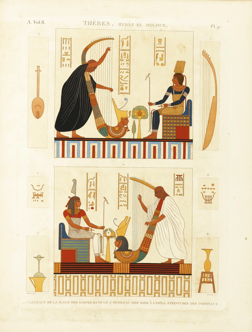 Gemälde von zwei Harfenspielern im Grab von Pharao Ramses III. im Tal der Könige von Andre Dutertre