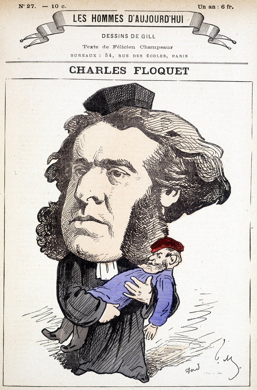 Karikatur von Charles Floquet (1828-1896), Anwalt und Präsident des Rates zwischen 1888 und 1889. Er verwundete General Boulanger in einem Duell, dessen Ideen er bekämpfte. Zeichnung von Gill in „Die Männer von heute“. von Andre Gill