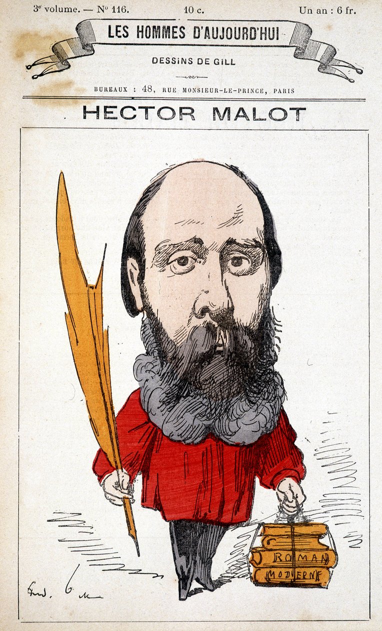 Karikatur von Hector Malot, französischer Schriftsteller (1830-1907) - von Gill, in „Les Hommes d