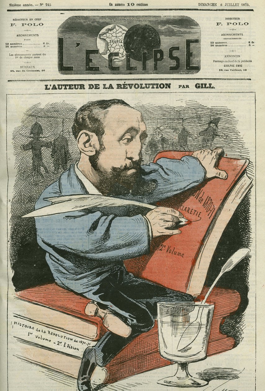 Karikatur von Jules Claretie (1840-1913), französischer Romanautor, Dramatiker und Kritiker. Titelblatt in „L