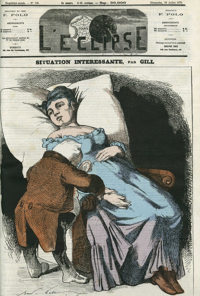 Illustration der bald verschuldeten Republik gegenüber Preußen, Adolphe Thiers (1797-1877), Präsident der Republik, nimmt seinen Puls. Titelblatt in „L