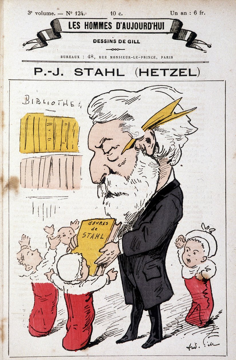 Porträt-Karikatur von Pierre Jules Hetzel, der Stahl