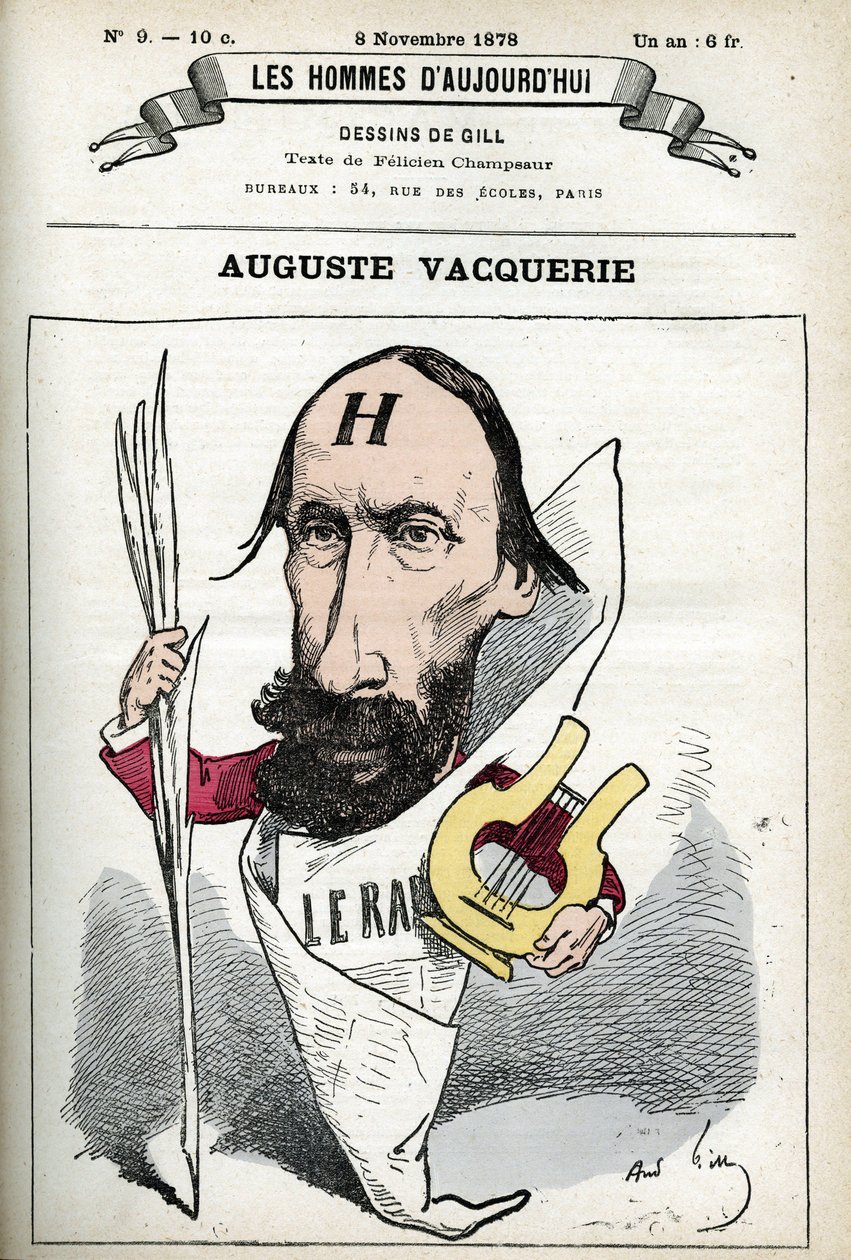 Porträt von Auguste Vacquerie (1819-1895), französischer Dichter, Dramatiker und Journalist. Karikatur von Gill, Paris von Andre Gill