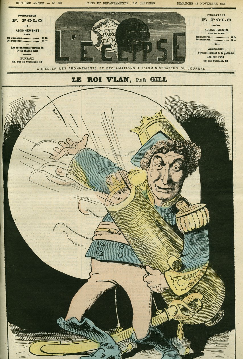 Porträt von Christian (1821-1889), französischer Sänger, in der Rolle des Königs Vlan im Stück „Le voyage dans la lune“ von Jacques Offenbach. Titelbild in „L