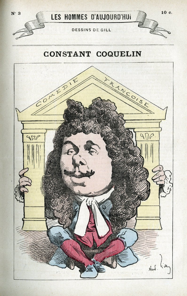 Porträt von Constant Coquelin (1841-1909), französischer Theaterschauspieler. Karikatur von Gill, Paris. von Andre Gill