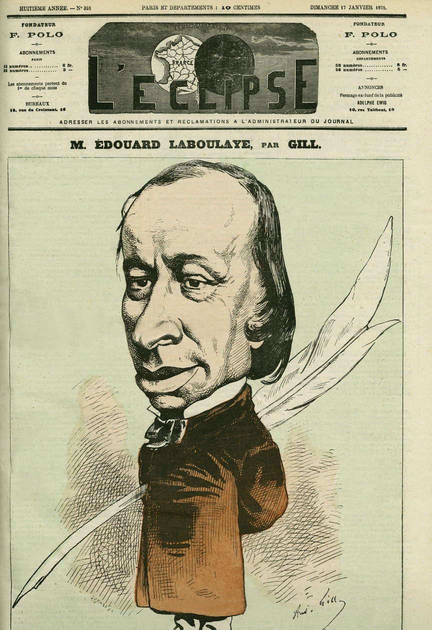 Porträt von Edouard Rene de Laboulaye (1811-1883), französischer Jurist, Dichter und Politiker, er war auch der Erfinder der Freiheitsstatue. Titelblatt in "L