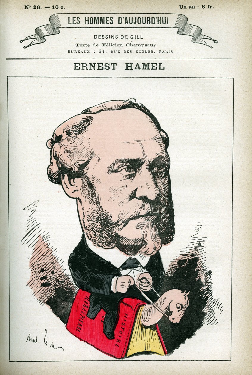 Porträt von Ernest Hamel (1826-1898), französischer Anwalt und Politiker. Karikatur von Gill, in „Les Homme d