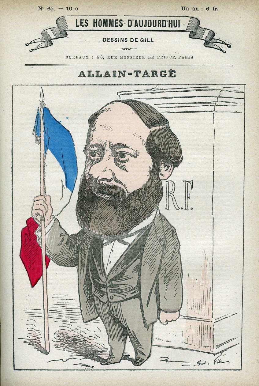 Porträt von Francois Allain-Targe Allain Targe (1832-1902), französischer Anwalt, Richter, Journalist und Politiker, er war Innenminister und Finanzminister im Kabinett Gambetta. Karikatur von Gill, Paris. von Andre Gill