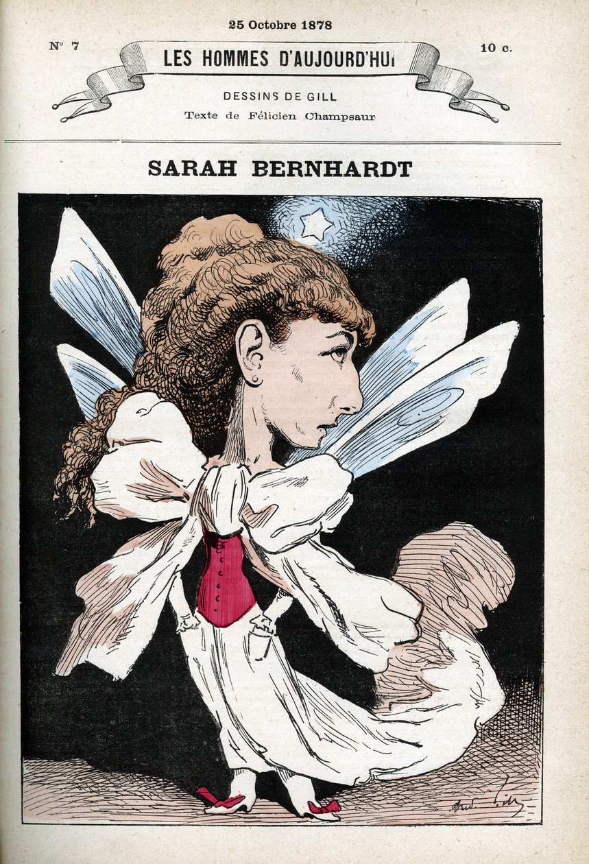 Porträt von Henriette Rosine Bernard, genannt Sarah Bernhardt (1844-1923), französische Theaterschauspielerin. Karikatur von Gill, Paris von Andre Gill