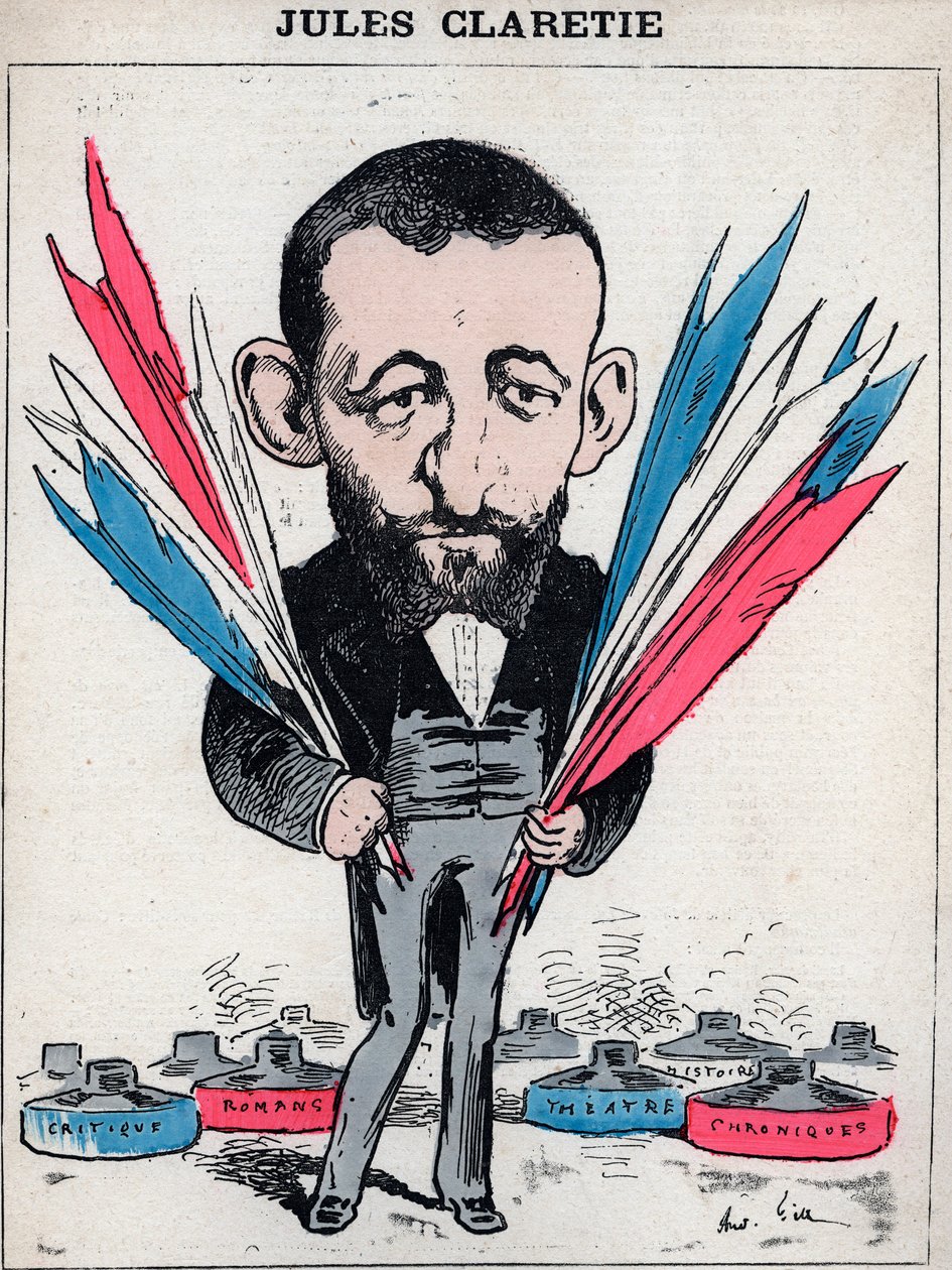 Porträt von Jules Claretie (1840-1913), französischer Romanautor, Dramatiker und Kritiker - Karikatur von Andre Gill, in „Les Hommes d