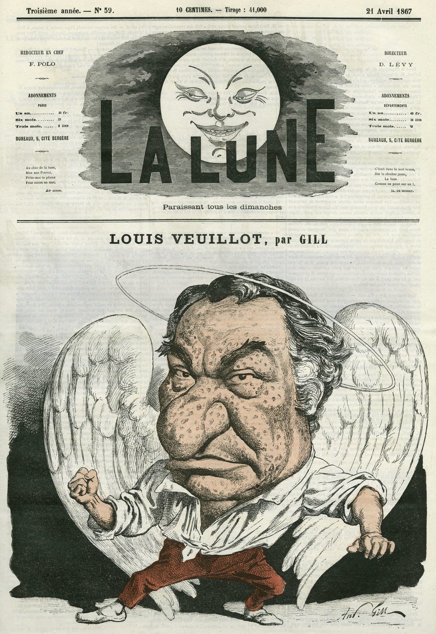 Porträt von Louis Veuillot (1813-1883), französischer Journalist und Schriftsteller. Karikatur von Gill, in „The Moon“, 21. April von Andre Gill
