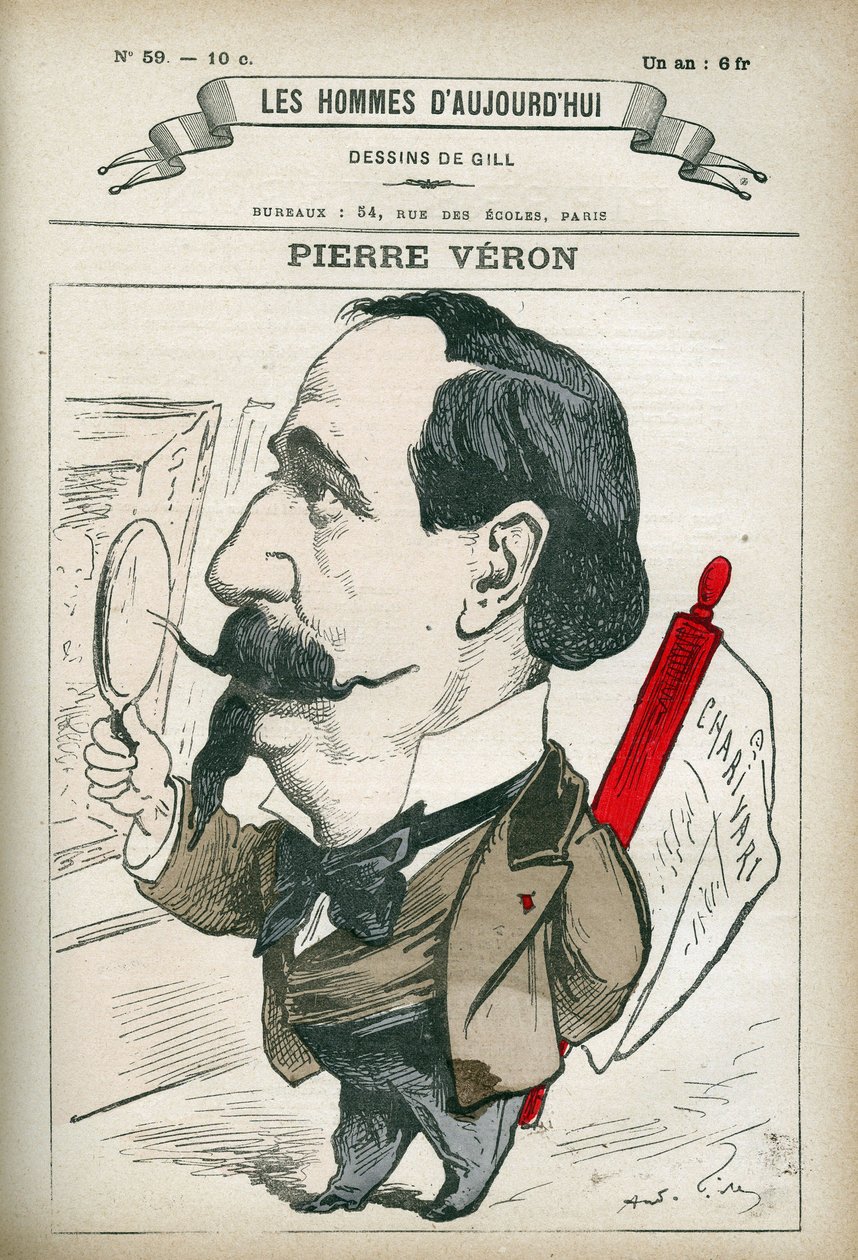 Porträt von Pierre Veron (1831-1900), französischer Schriftsteller und Dichter. Karikatur von Gill, Paris von Andre Gill