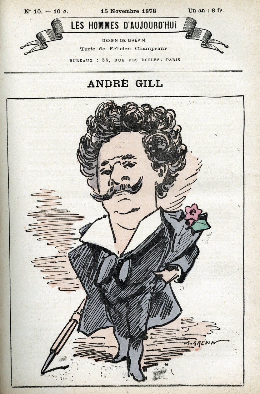 Selbstporträt von Andre Gill (1840-1885), französischer Karikaturist und Illustrator. Karikatur in „Les hommes d