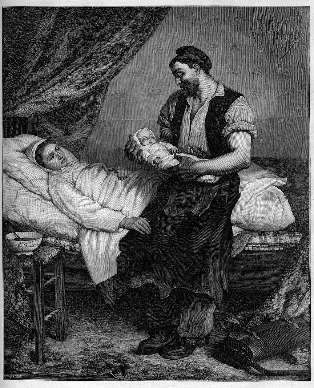Das Neugeborene. Gravur nach dem Gemälde von Andre Gill (1840-1885) in „Die illustrierte Welt“ Nr. 1283 vom 29. Oktober von Andre Gill