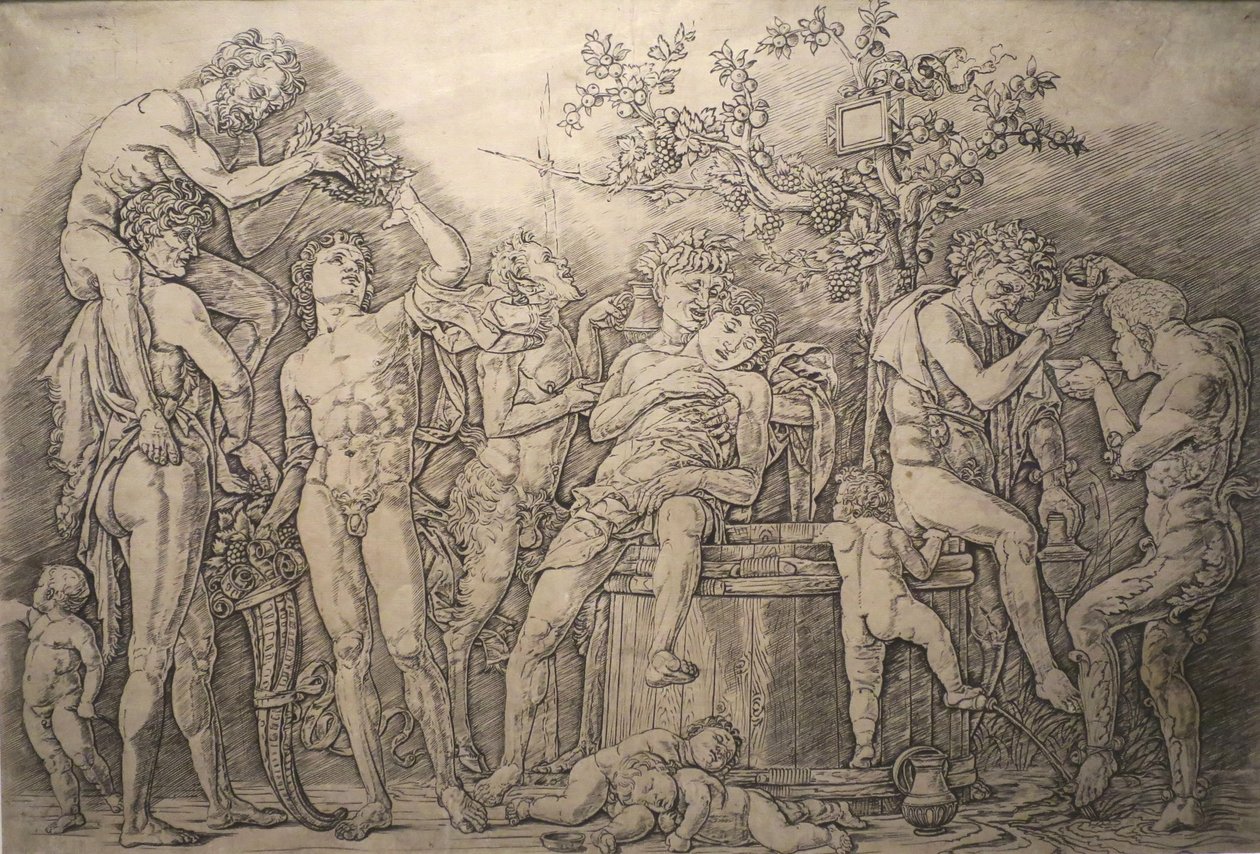 Bacchanal mit Weinpresse von Andrea Mantegna
